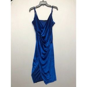 Double Crazy Women Sleeveless Velvet Wrapped Dress Size Medium Blue M130 -22